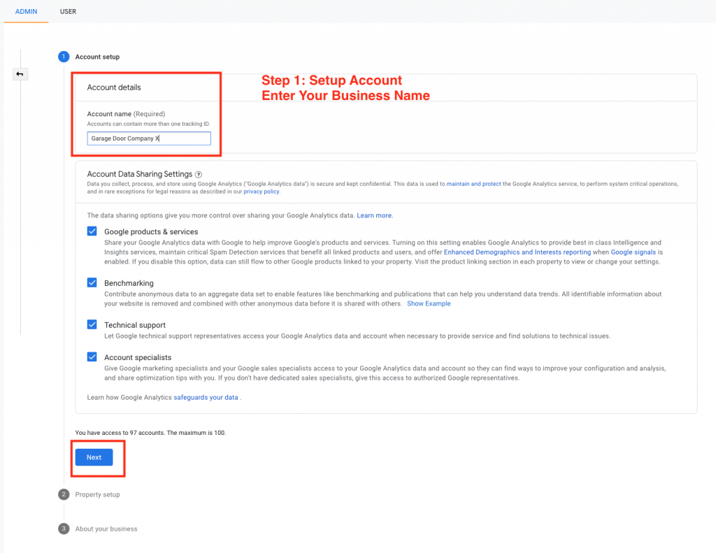 Step 1 - Setup Google Analytics Account