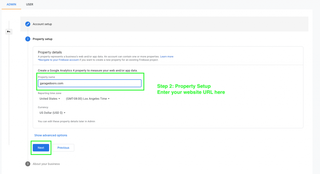 Step 2 - Google Analytics Property Setup